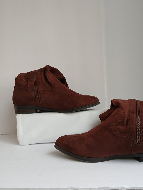 Brown Suede Wide Calf Flat Over the Knee Boot Side Zip TieTop NWOB Sz8.5 WW - Picture 9 of 15